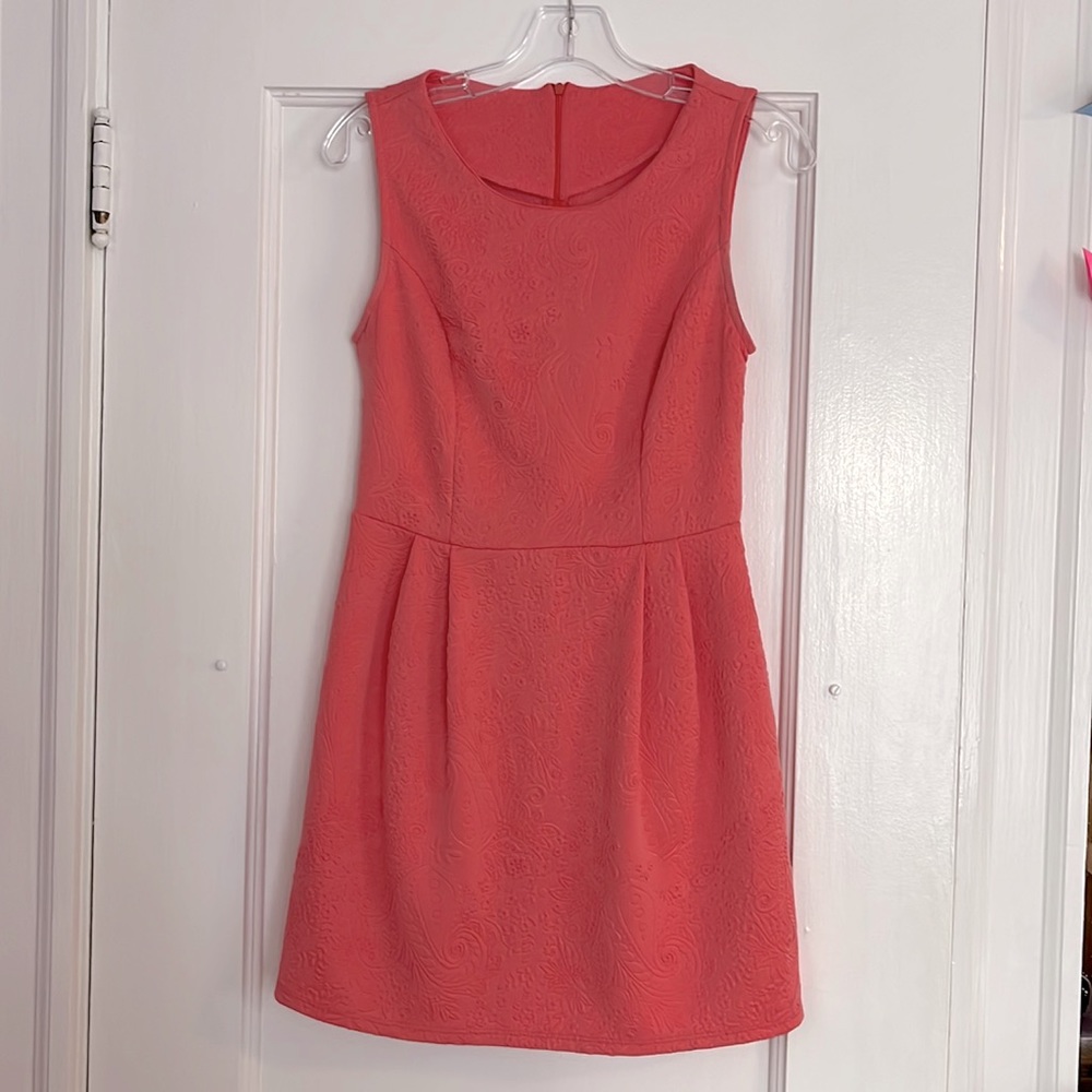 Coral Textured A-Line Mini Dress